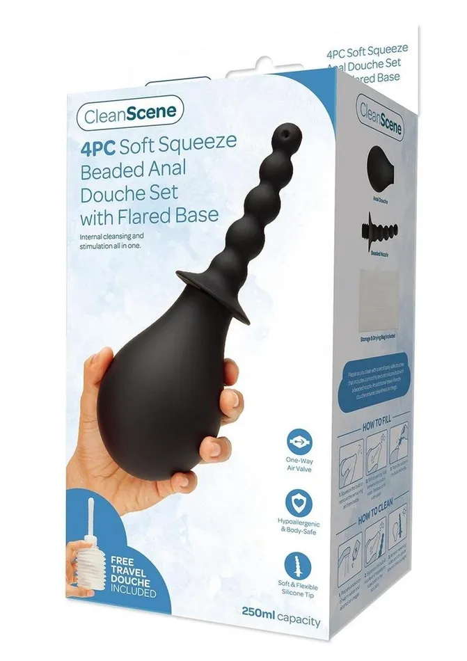 Anal CleanScene Cleanscene Soft Squeeze Beaded Anal Douche Set with Flared Base Anal CleanScene Cleanscene Soft Squeeze Beaded Anal Douche Set with Flared Base