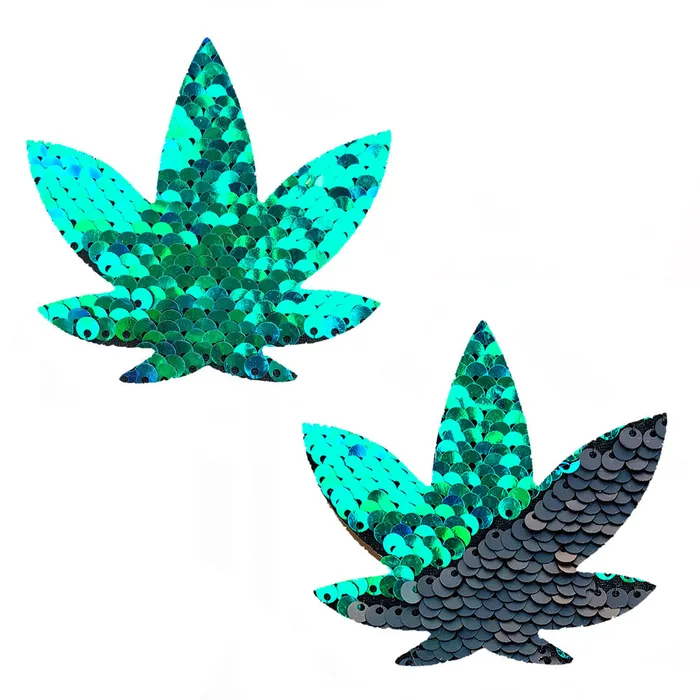 Anal Neva Nude Ariel Green to Black Flip Sequin Gold Dope Af Weed Leaf Pasties Anal Neva Nude Ariel Green to Black Flip Sequin Gold Dope Af Weed Leaf Pasties