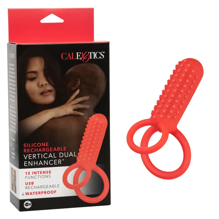 CalExotics Vibrators Silicone Rechargeable Vertical Dual Enhancer Red CalExotics Vibrators Silicone Rechargeable Vertical Dual Enhancer Red