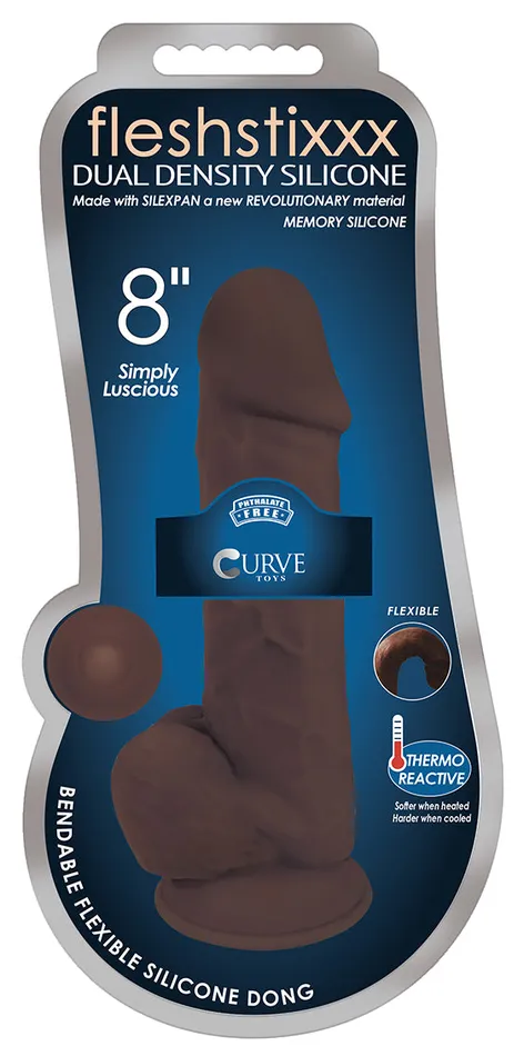 Curve Toys Dildos 8 Inch Fleshstixxx Silicone Dildo With Balls Chocolate