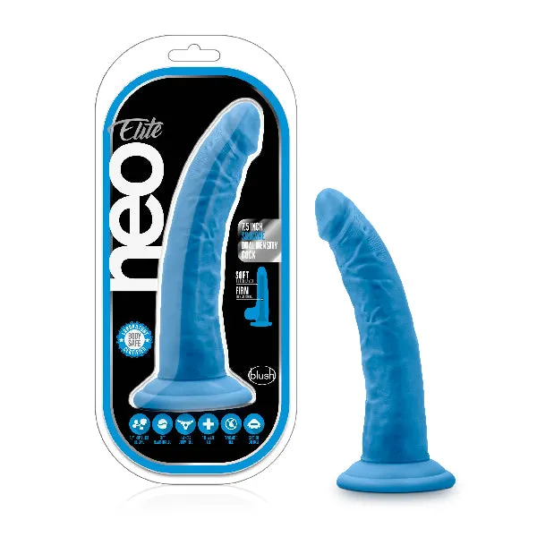 Female Sex Toys Blush Neo Elite 75in Silicone Dual Density Cock Neon Blue