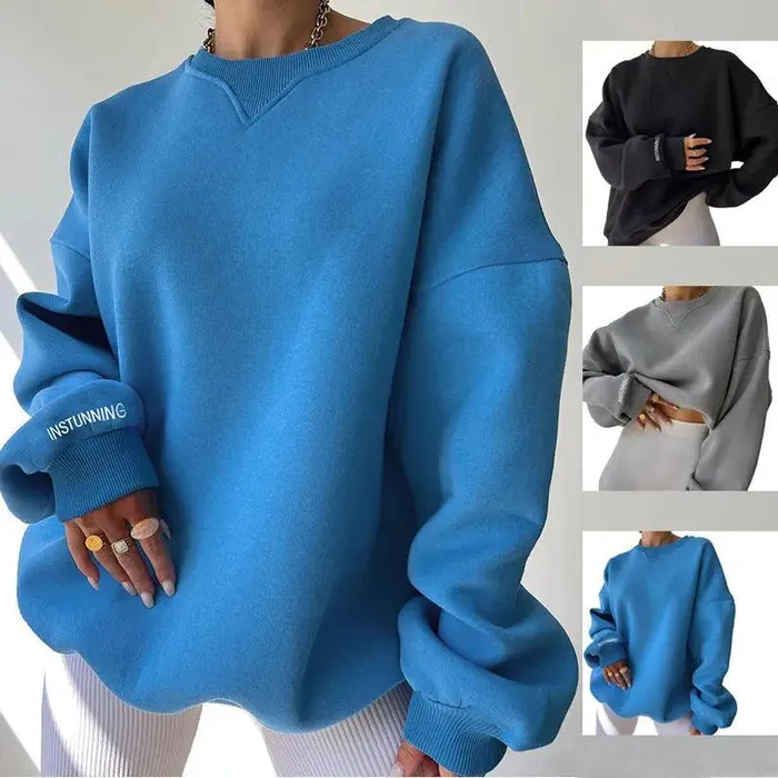 Loose Sweater Womens Casual Round Neck Pullover Tops Solid Color Sports Sweatshirt cj Vibrators