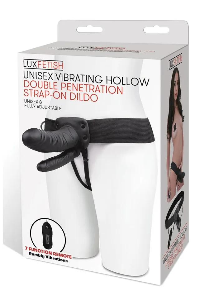 Lux Fetish Lux Fetish Unisex Vibrating Hollow Double Penetration StrapOn Dildo with Wired Remote Control Female Sex Toys
