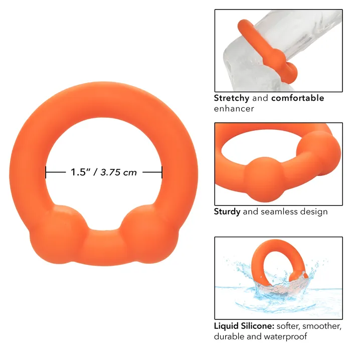 Male Sex Toys CalExotics Alpha Liquid Silicone Dual Ball Ring Orange Orange