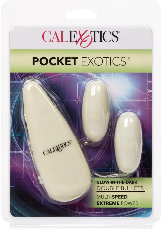 Pocket Exotics Glow In The Dark Double Bullets Glow Pocket Exotics Dildos