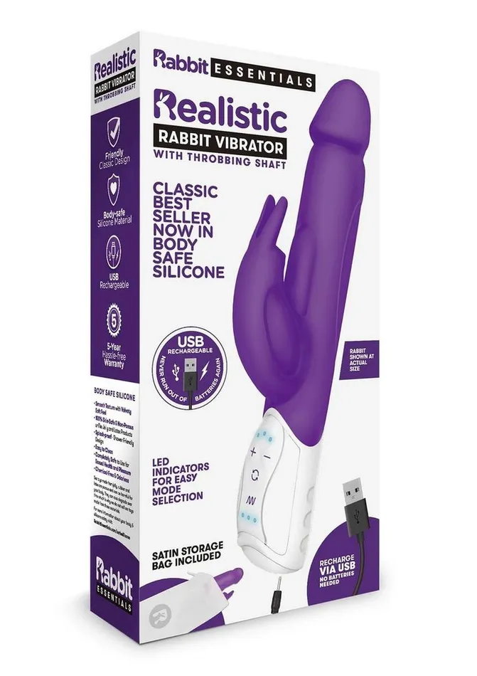 Rabbit Essentials Rechargeable Silicone Realistic Rabbit Rabbit Essentials Female Sex Toys