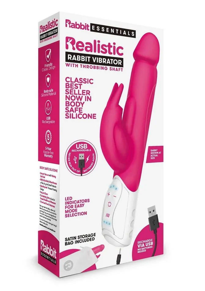 Rabbit Essentials Rechargeable Silicone Realistic Rabbit Rabbit Essentials Female Sex Toys