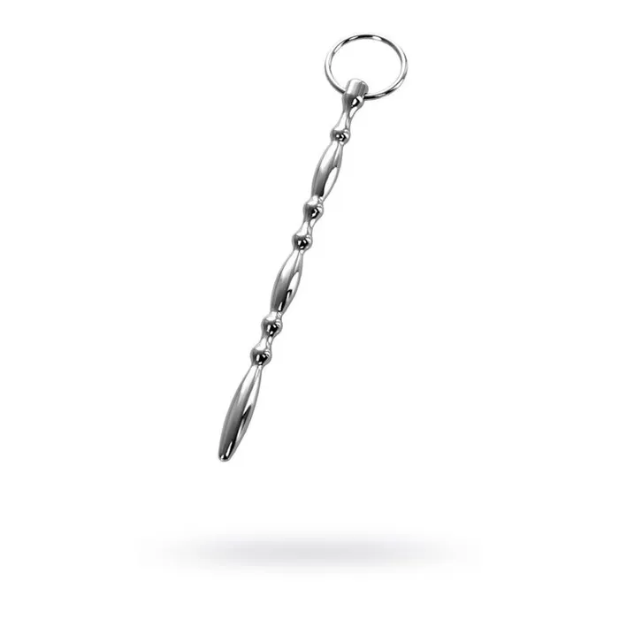 Silver Metal Beaded Urethral Plug w Ring Metal Male Sex Toys