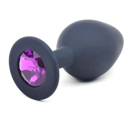The Toolshed AU Anal Black Silicone Anal Plug Medium w Purple Diamond