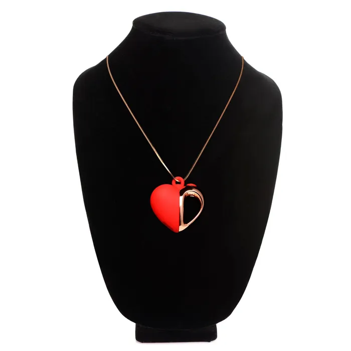 10x Vibrating Silicone Heart Necklace Rose Gold Red XR Brands Vibrators