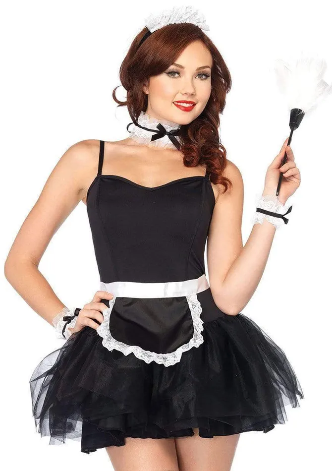 Anal Leg Avenue Lace French Maid Costume Kit Black
