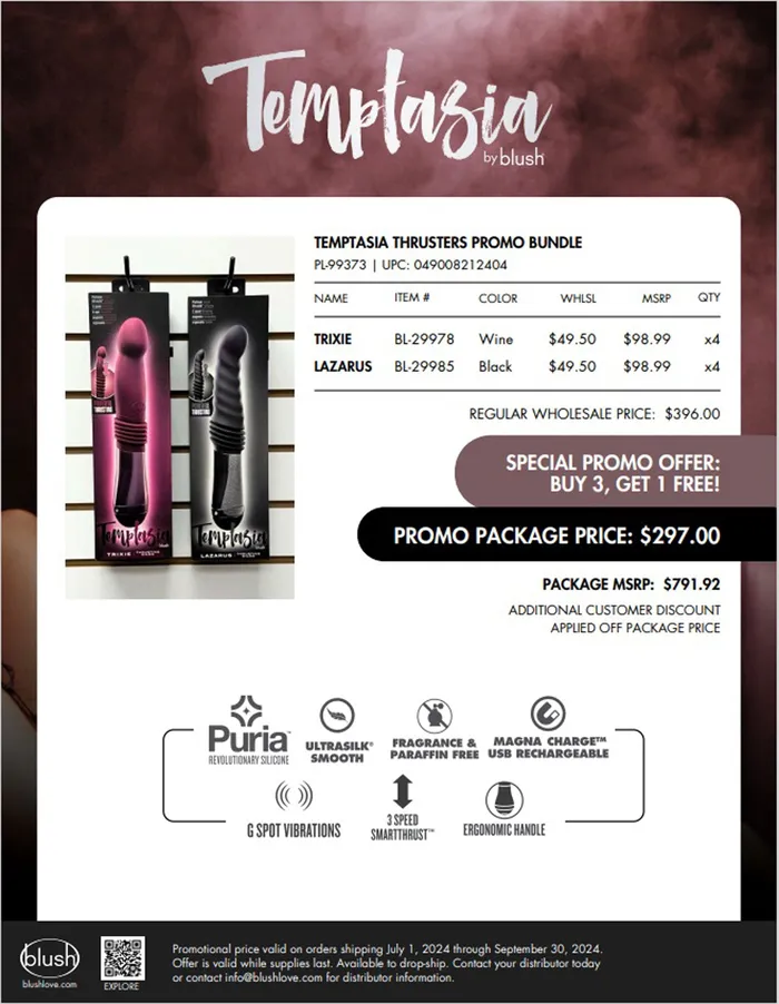 Blush Vibrators Temptasia Thrusters Promo Bundle