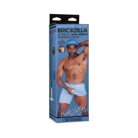 Doc Johnson Dildos Signature Cocks Brickzilla ULTRASKYN Cock with Removable VacULock Suction Cup 13in Chocolate