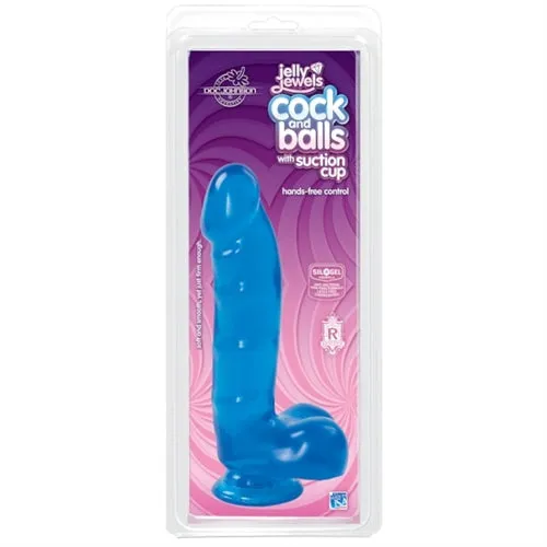 Jelly Jewels Cock and Balls With Suction Cup Blue Doc Johnson Dildos