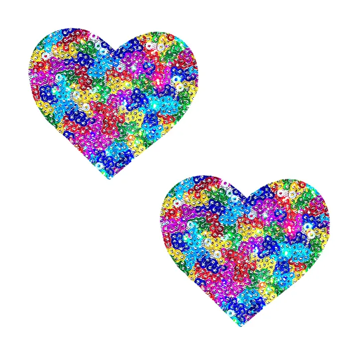 Neva Nude Female Sex Toys Unipoo Sparkle Sequin Multicolor I Heart U Nipztix Pasties