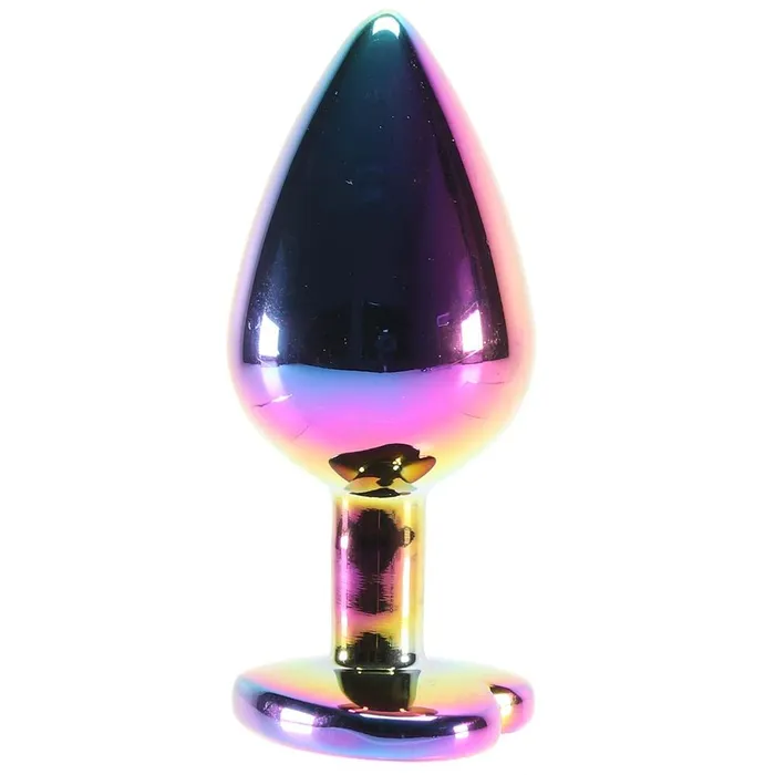 Pink Cherry Female Sex Toys Medium Aluminum Plug with Rainbow Heart Gem in Multicolor