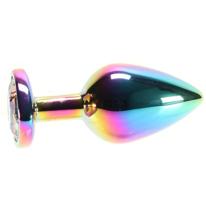 Pink Cherry Female Sex Toys Medium Aluminum Plug with Rainbow Heart Gem in Multicolor