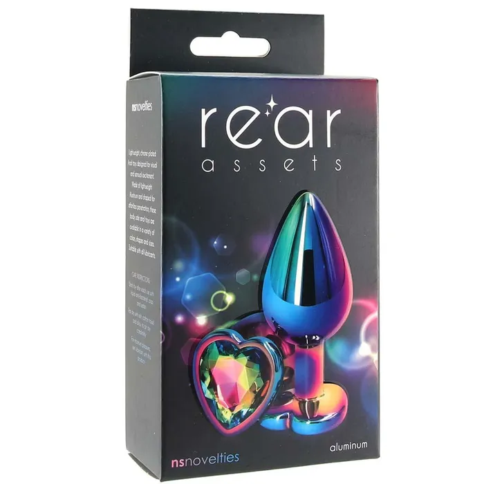 Pink Cherry Female Sex Toys Medium Aluminum Plug with Rainbow Heart Gem in Multicolor