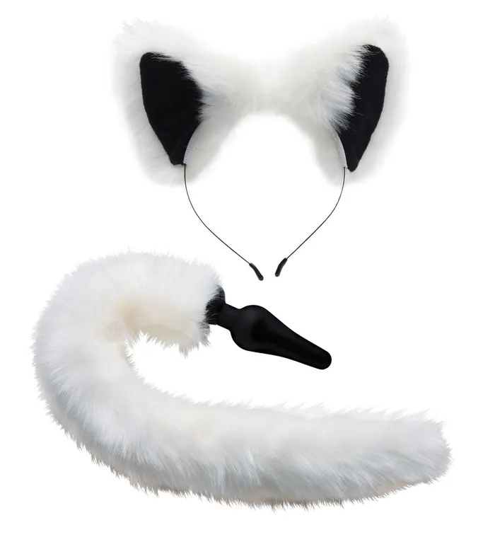 White Fox Tail Anal Plug and Ears Set XR Brands Anal