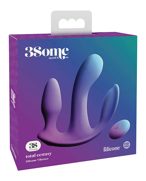 3some Female Sex Toys 3Some Total Ecstasy Silicone Rechargeable Vibrator with Remote Control Purple