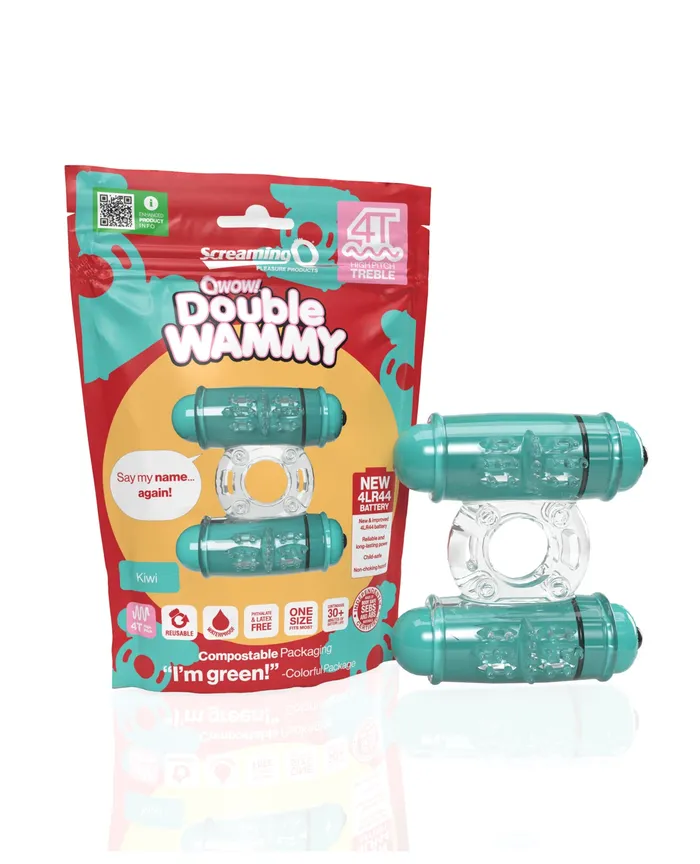 4T Double Wammy Silicone Dual Vibrating Couples Cock Ring Kiwi Screaming O Couples
