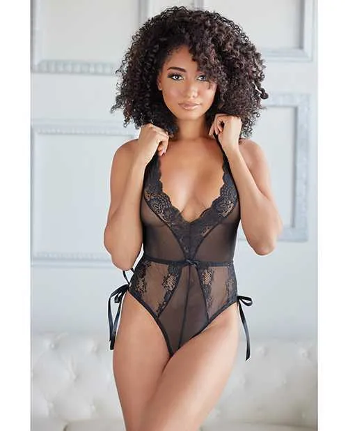 Allure Belle Lace Mesh Tie Up Romper Black LXL Allure Anal