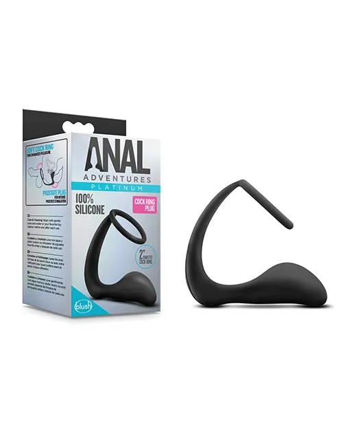 Anal Adventures Platinum Silicone Cock Ring and Butt Plug Black Anal Adventures Male Sex Toys