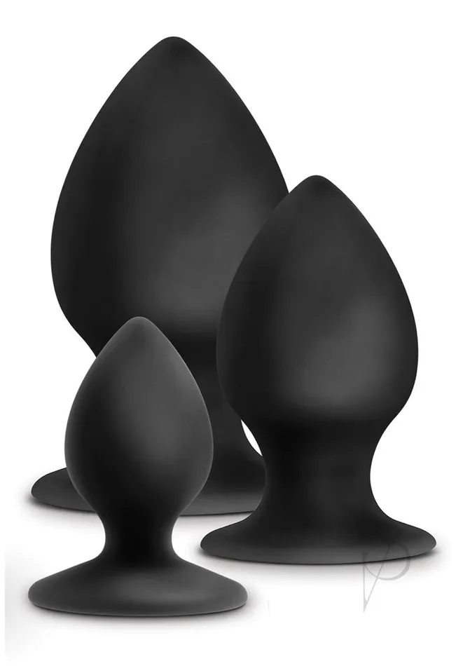 Anal Anal Adventures Anal Adventures Platinum Silicone Anal Stout Anal Plug Kit Set of 3 Black