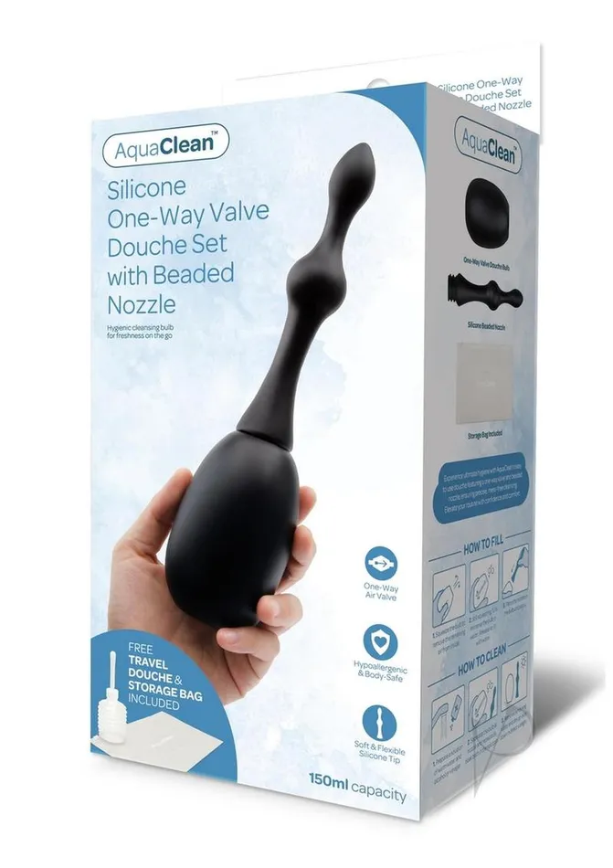 Anal AquaClean 150ML One Way Valve Douche with Anal Bead Nozzle Black Aqua Clean Anal AquaClean 150ML One Way Valve Douche with Anal Bead Nozzle Black Aqua Clean