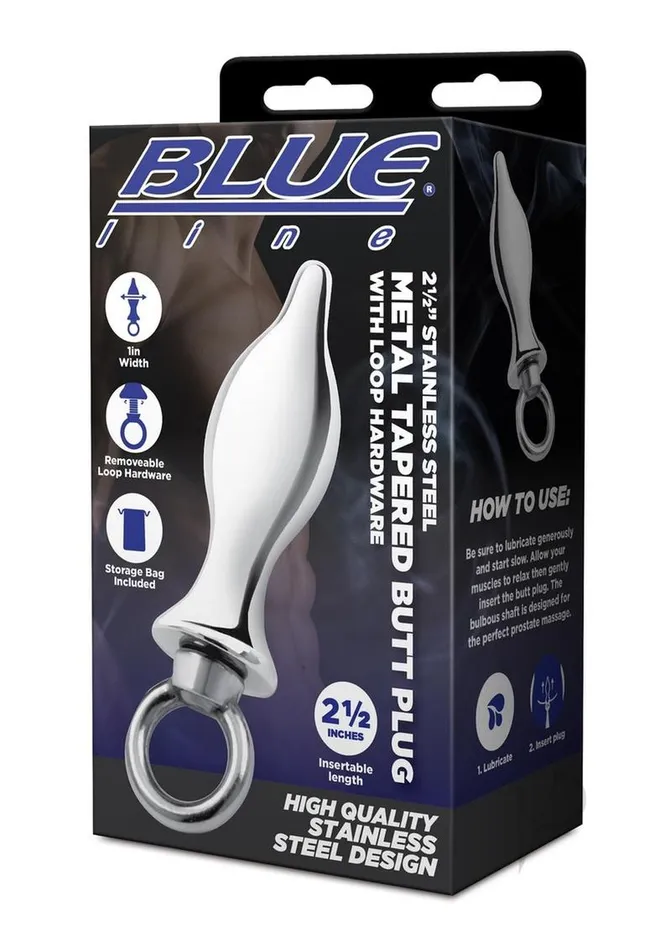 Anal Blue Line Metal Tapered Butt Plug with Loop Hardware 25in Stainless Steel Blue Line Cand B Gear Anal Blue Line Metal Tapered Butt Plug with Loop Hardware 25in Stainless Steel Blue Line Cand B Gear