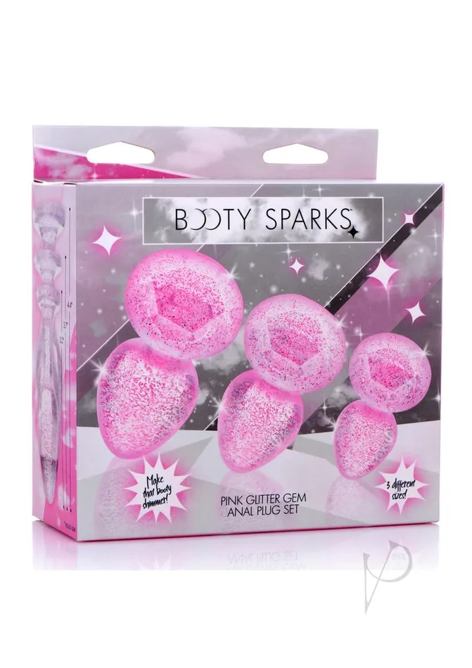 Anal Booty Sparks Glitter Gem Anal Plug Set 3pc SML Pink Booty Sparks
