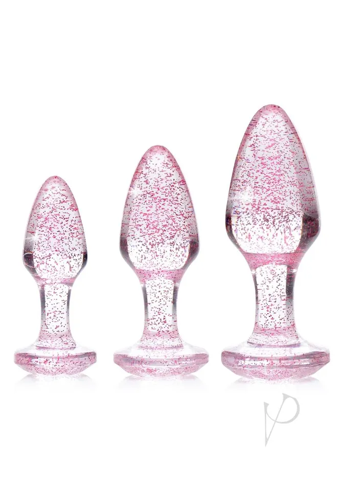 Anal Booty Sparks Glitter Gem Anal Plug Set 3pc SML Pink Booty Sparks