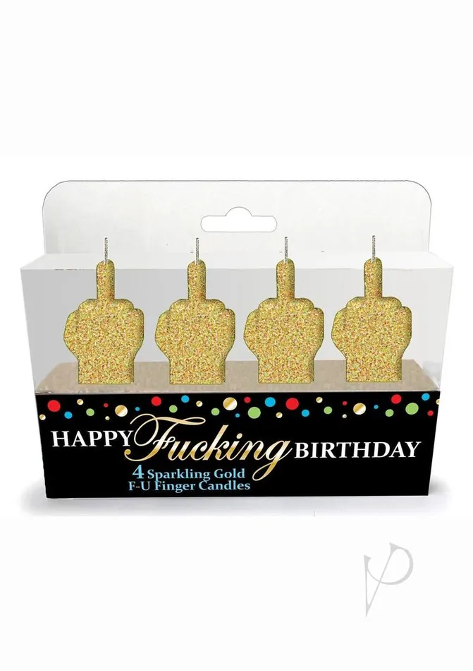 Anal Candyprints Party Happy Fn Birthday FU Candles 4 per set Gold