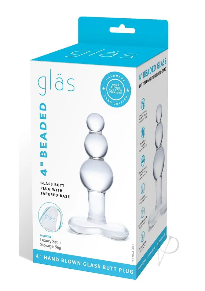 Anal Glas Glas Beaded Glass Butt Plug with Tapered Base Clear