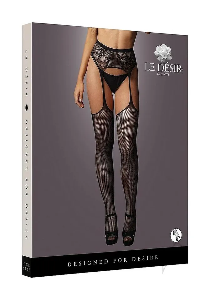 Anal Le Desir Le Desir Fishnet and Lace Garterbelt Stocking OS Black