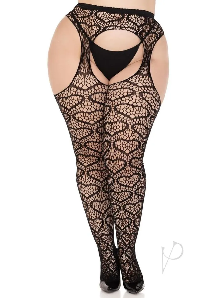 Anal Leg Avenue Heart Net Suspender Hose 1X2X Black Leg Avenue