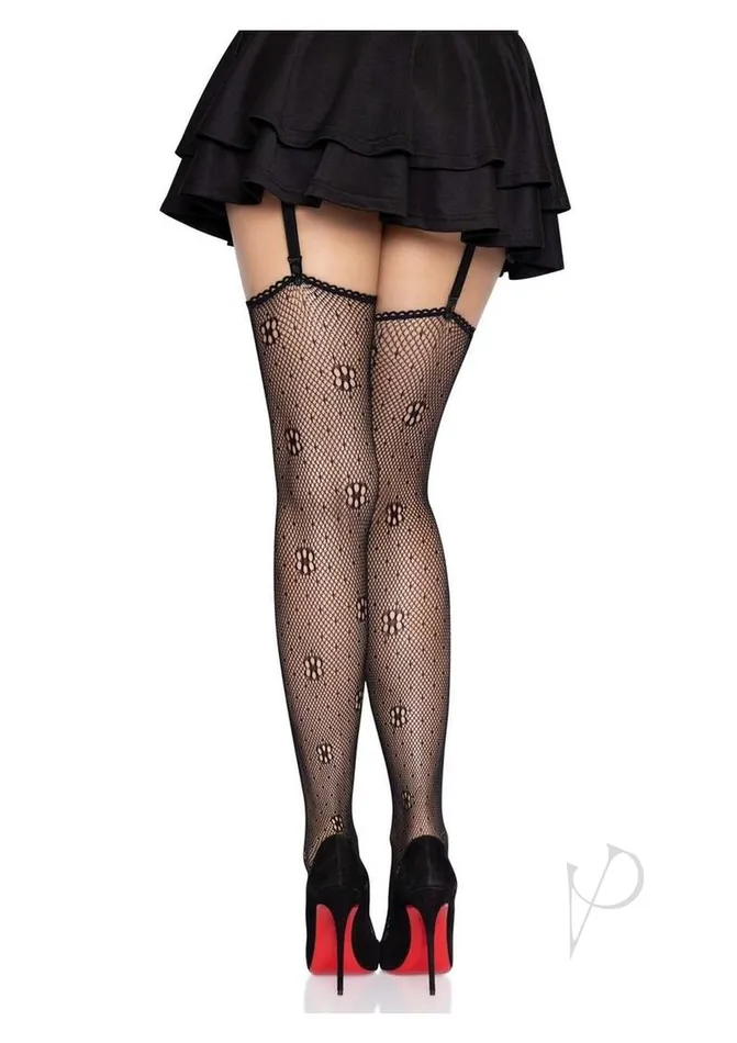 Anal Leg Avenue Leg Avenue Daisy Dot Fishnet Stockings with Scalloped Top OS Black Anal Leg Avenue Leg Avenue Daisy Dot Fishnet Stockings with Scalloped Top OS Black