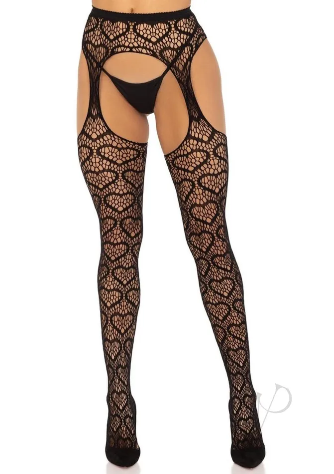 Anal Leg Avenue Leg Avenue Heart Net Suspender Hose OS Black