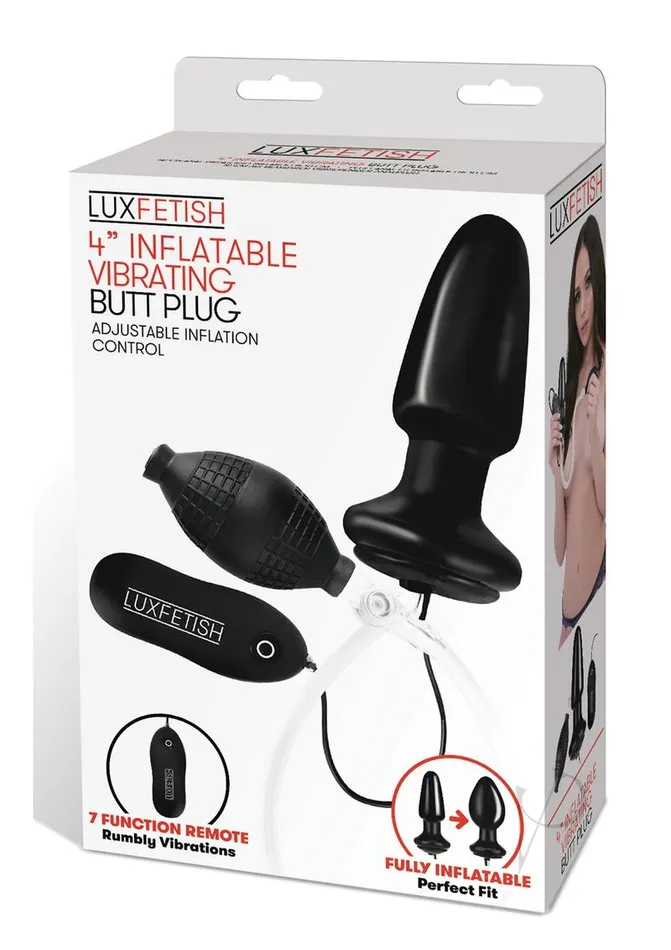 Anal Lux Fetish Lux Fetish Latex Inflatable Vibrating Butt Plug with Wired Remote Control 4in Black Anal Lux Fetish Lux Fetish Latex Inflatable Vibrating Butt Plug with Wired Remote Control 4in Black