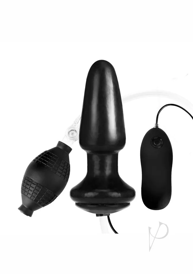 Anal Lux Fetish Lux Fetish Latex Inflatable Vibrating Butt Plug with Wired Remote Control 4in Black Anal Lux Fetish Lux Fetish Latex Inflatable Vibrating Butt Plug with Wired Remote Control 4in Black