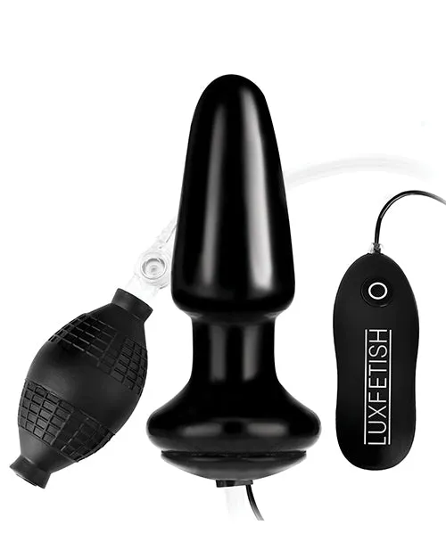 Anal Lux Fetish Lux Fetish Latex Inflatable Vibrating Butt Plug with Wired Remote Control 4in Black Anal Lux Fetish Lux Fetish Latex Inflatable Vibrating Butt Plug with Wired Remote Control 4in Black