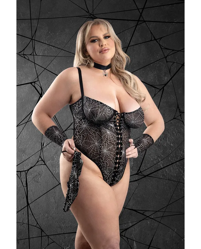 Anal Play By Fantasy Lingerie Play Into My Web Laceup Teddy 4 pc Set Black 1X2X Anal Play By Fantasy Lingerie Play Into My Web Laceup Teddy 4 pc Set Black 1X2X