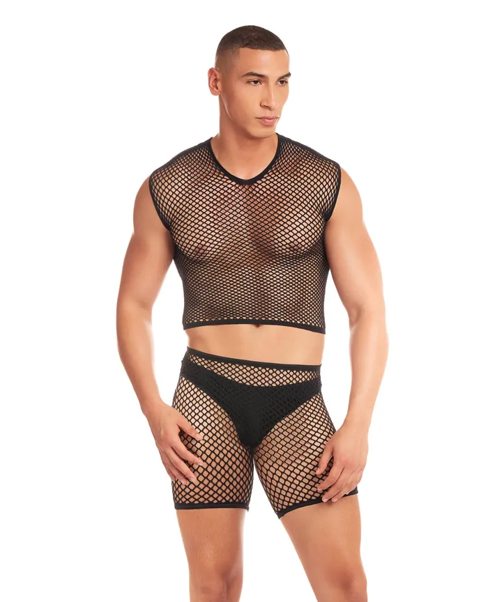 Anal Rainbow Party Rainbow Party NetBula Large Mesh Long Brief 3 pc Set Black LXL