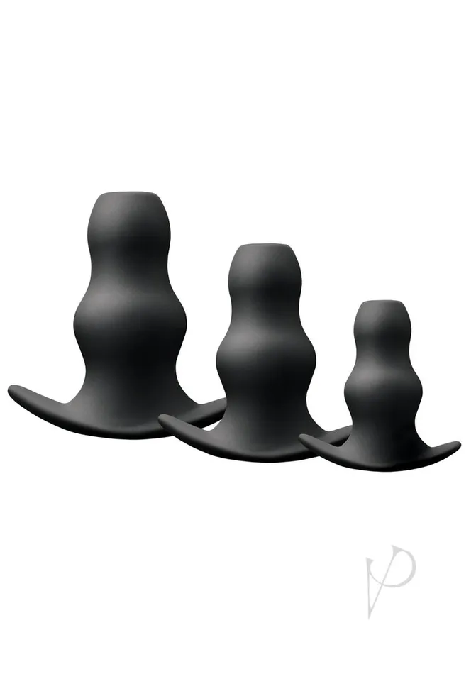 Anal Renegade Peekers Trainer Silicone Hollow Butt Plugs Kit 3 Per Set Black Renegade