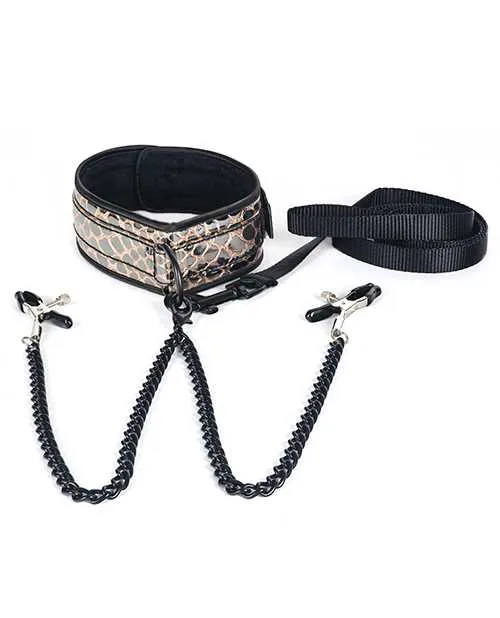 Anal Spartacus Faux Leather Collar Leash wBlack Nipple Clamps Gold Spartacus Anal Spartacus Faux Leather Collar Leash wBlack Nipple Clamps Gold Spartacus