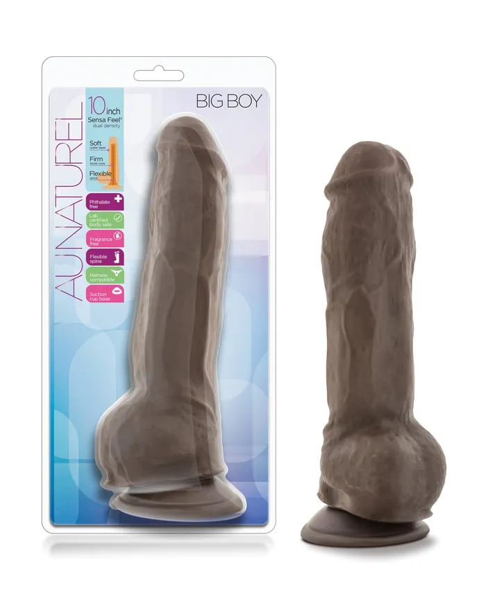 Au Naturel Female Sex Toys Au Naturel Big Boy Dildo with Balls 10in Chocolate