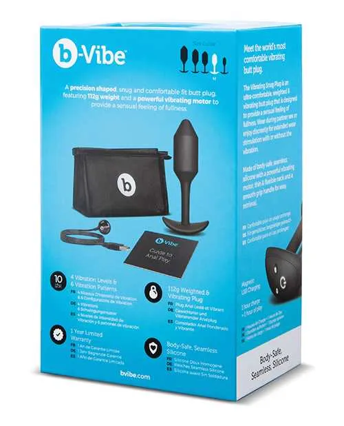 BVibe Vibrating Snug Plug 2 Rechargeable Silicone Anal Plug Black B Vibe Anal