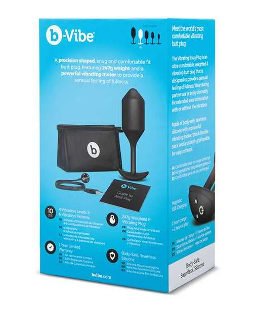 BVibe Vibrating Snug Plug 4 Rechargeable Silicone Anal Plug Black B Vibe Anal