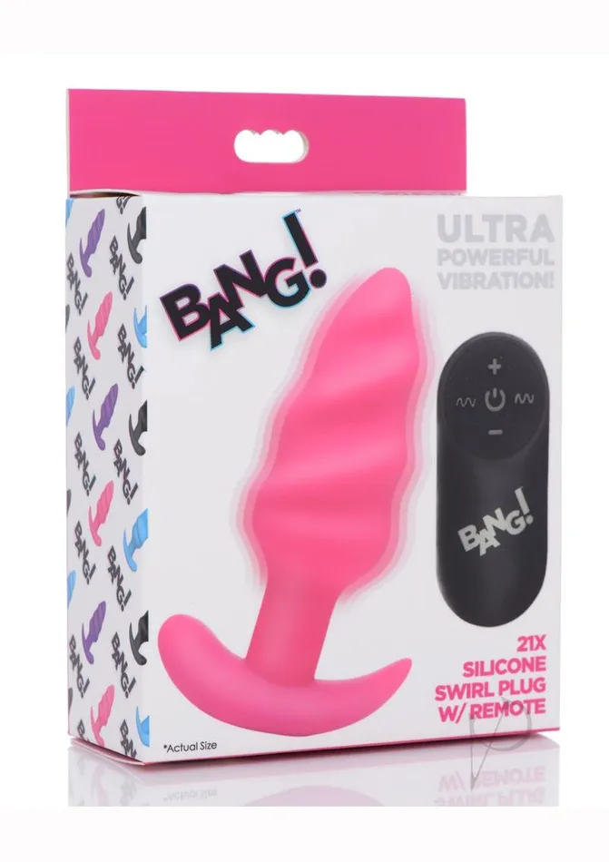 Bang Female Sex Toys Bang 21x Vibrating Silicone Rechargeable Swirl Butt Plug with Remote Control Pink Bang Female Sex Toys Bang 21x Vibrating Silicone Rechargeable Swirl Butt Plug with Remote Control Pink
