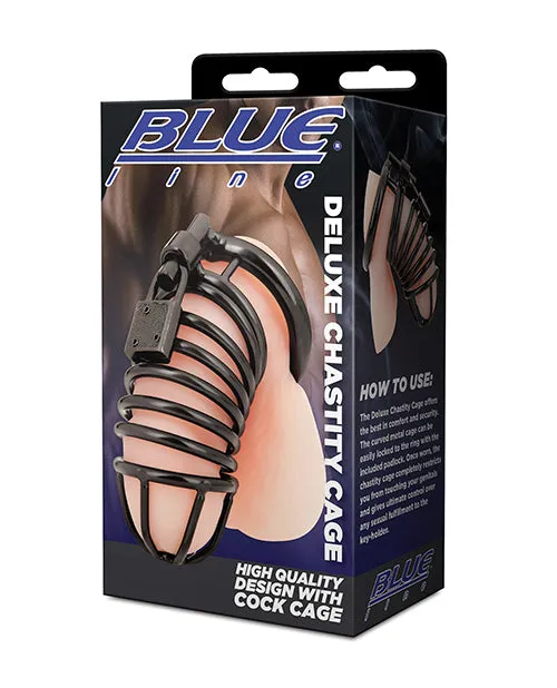 Blue Line Deluxe Chastity Cage Black Blue Line Cand B Gear Vibrators